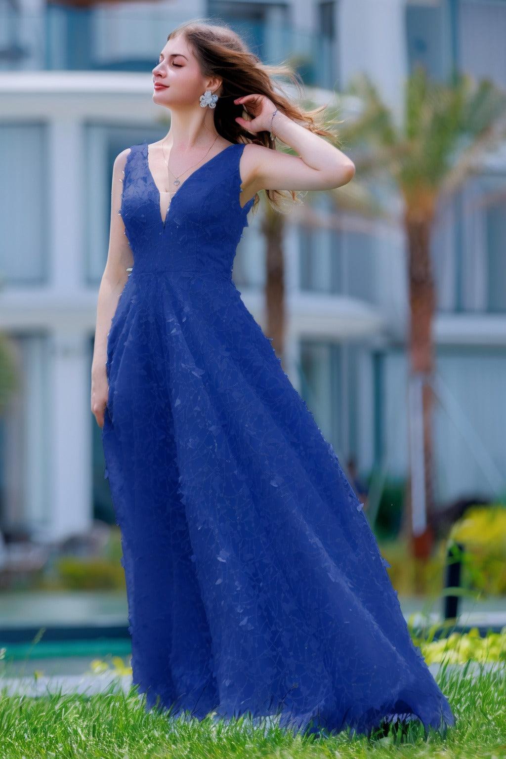 A-Line Sweep-Brush Train Sequined Lace Prom Dress CS0484 - COCOMELODY