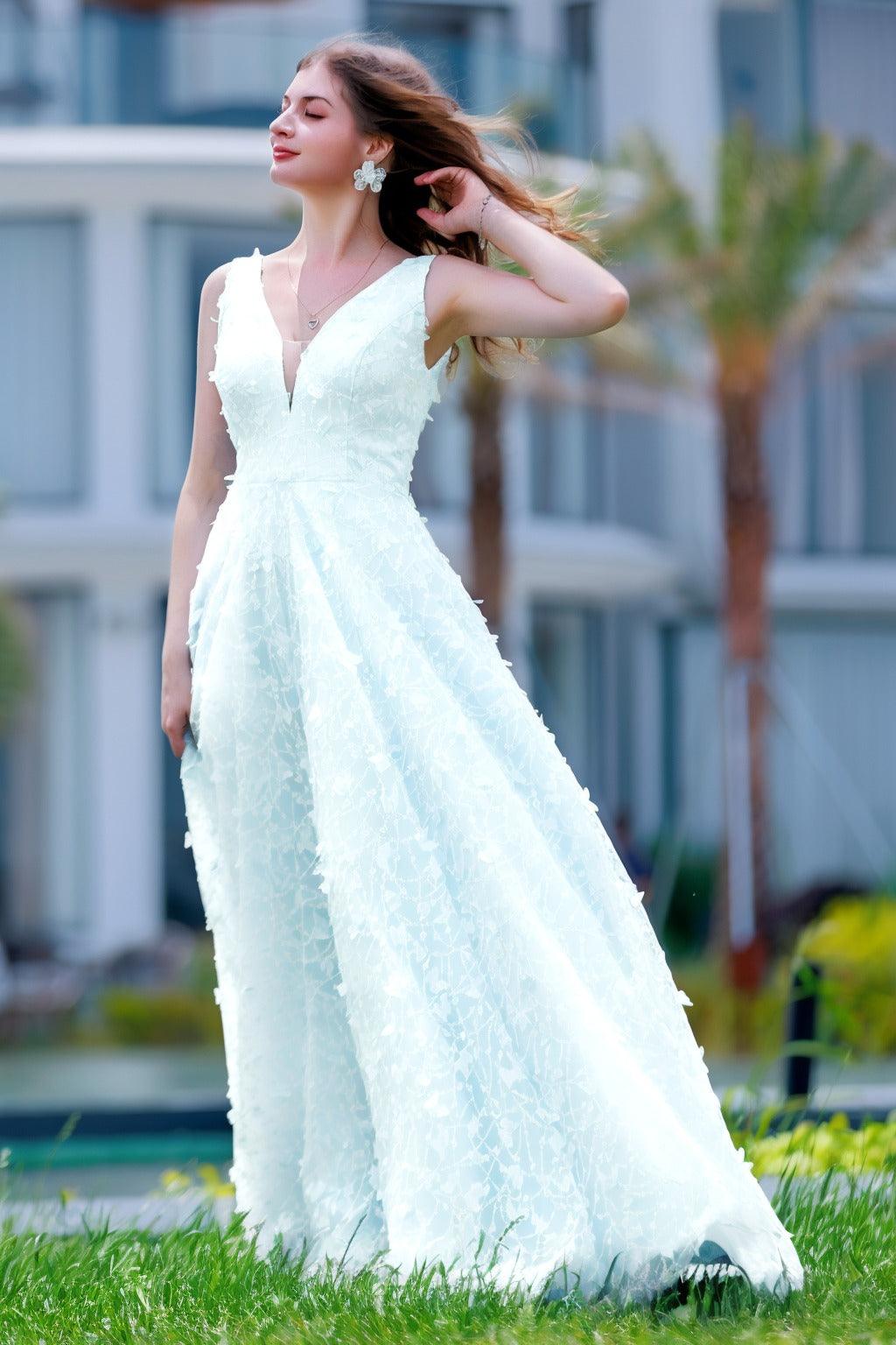 A-Line Sweep-Brush Train Sequined Lace Prom Dress CS0484 - COCOMELODY