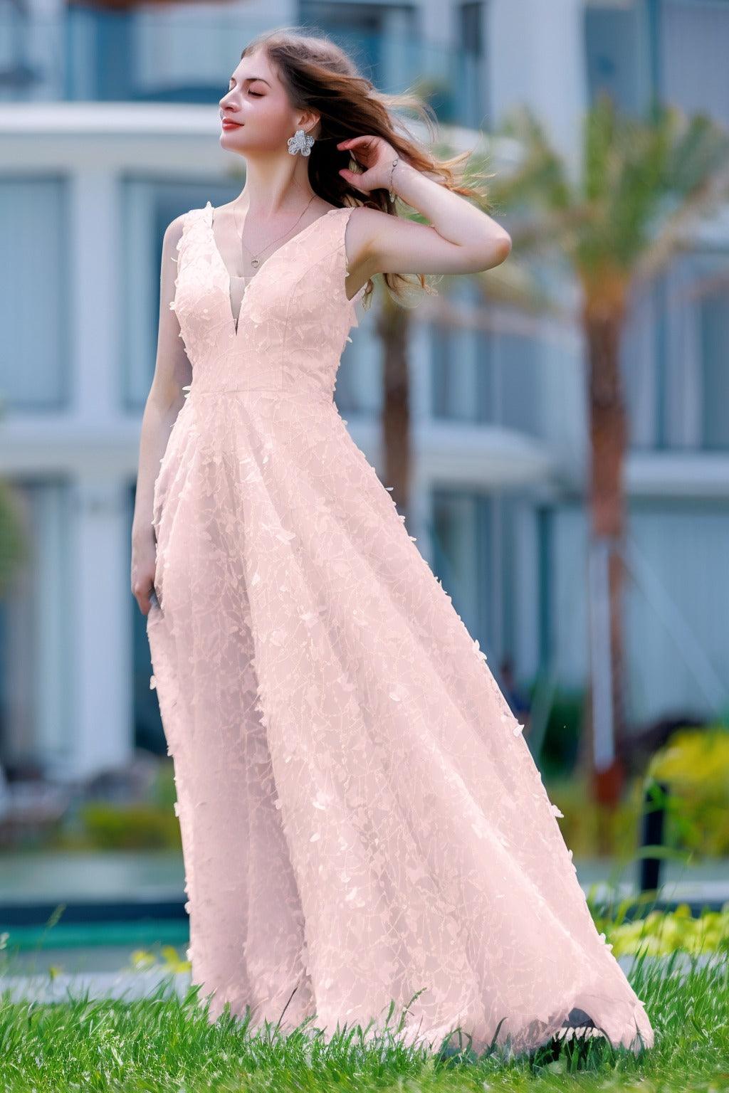 A-Line Sweep-Brush Train Sequined Lace Prom Dress CS0484 - COCOMELODY