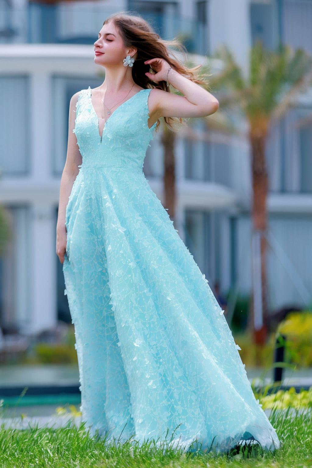 A-Line Sweep-Brush Train Sequined Lace Prom Dress CS0484 - COCOMELODY