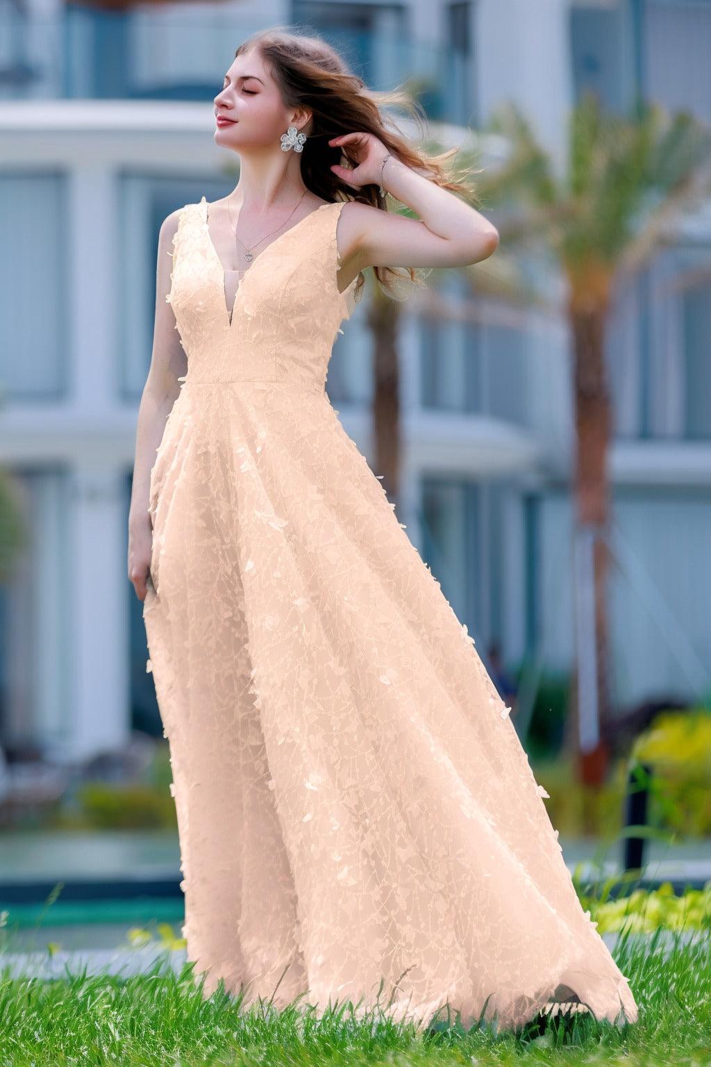 A-Line Sweep-Brush Train Sequined Lace Prom Dress CS0484 - COCOMELODY