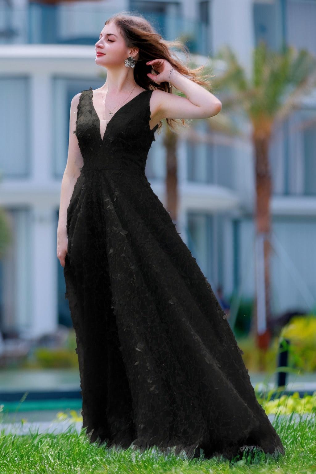 A-Line Sweep-Brush Train Sequined Lace Prom Dress CS0484 - COCOMELODY