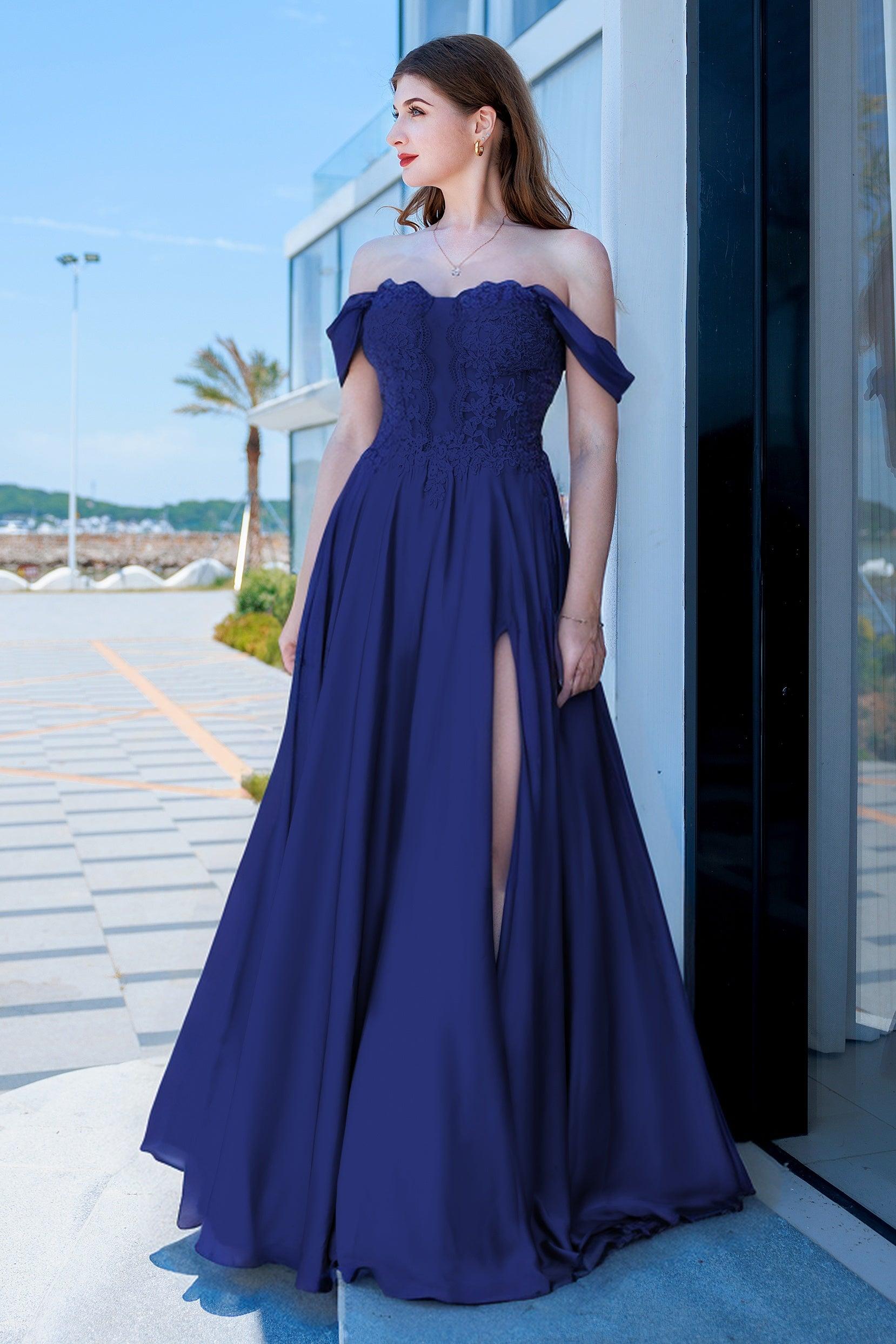 A-Line Floor Length Forged Chiffon Prom Dress CS0485 - COCOMELODY