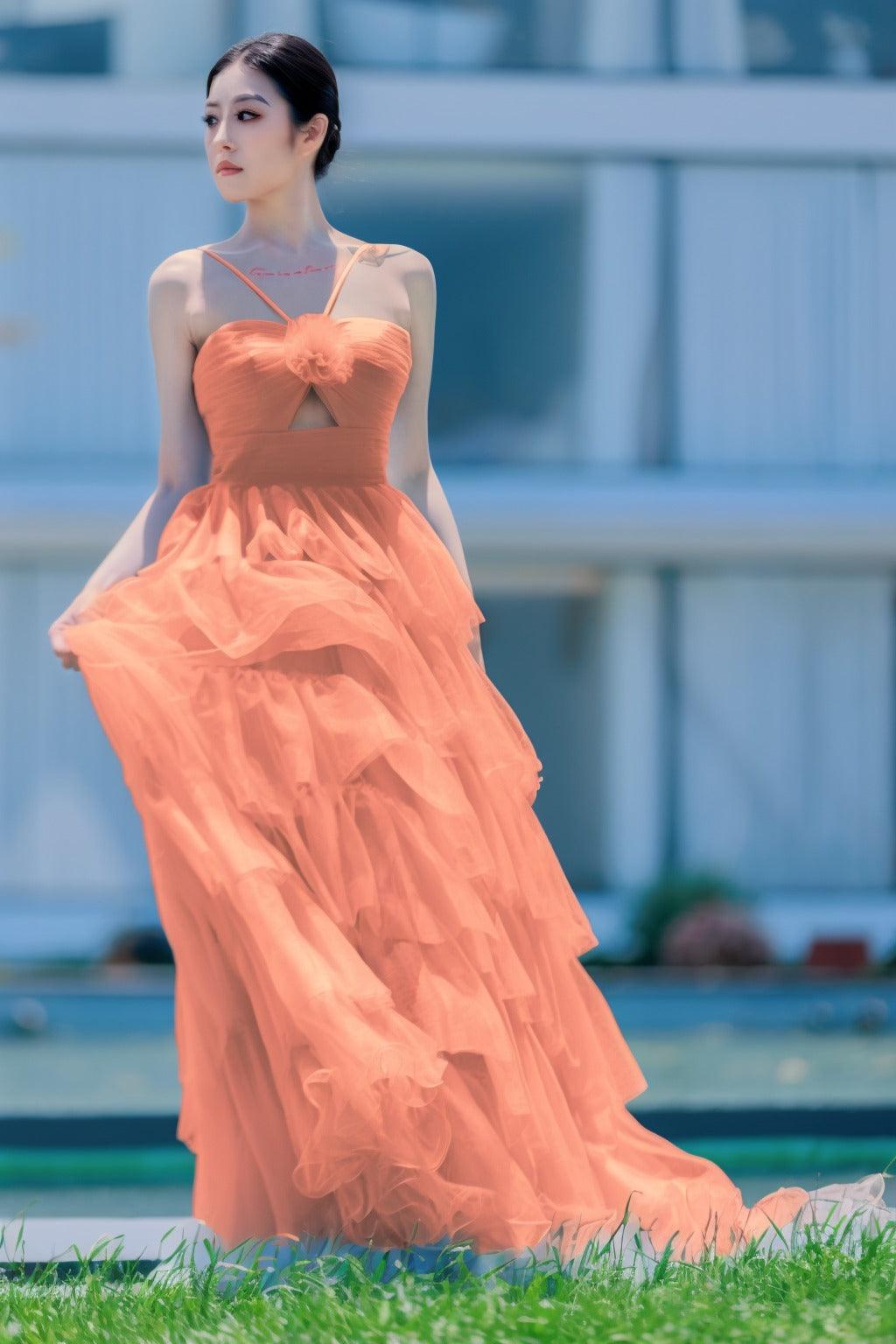 Princess Sweep-Brush Train Tulle Prom Dress CS0493 - COCOMELODY