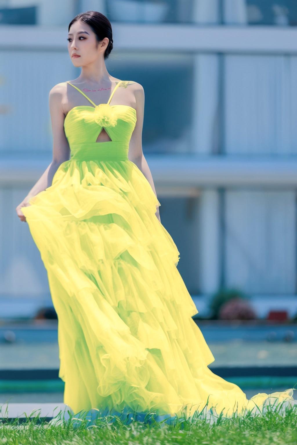 Princess Sweep-Brush Train Tulle Prom Dress CS0493 - COCOMELODY