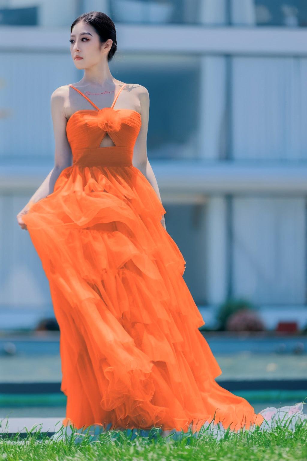 Princess Sweep-Brush Train Tulle Prom Dress CS0493 - COCOMELODY