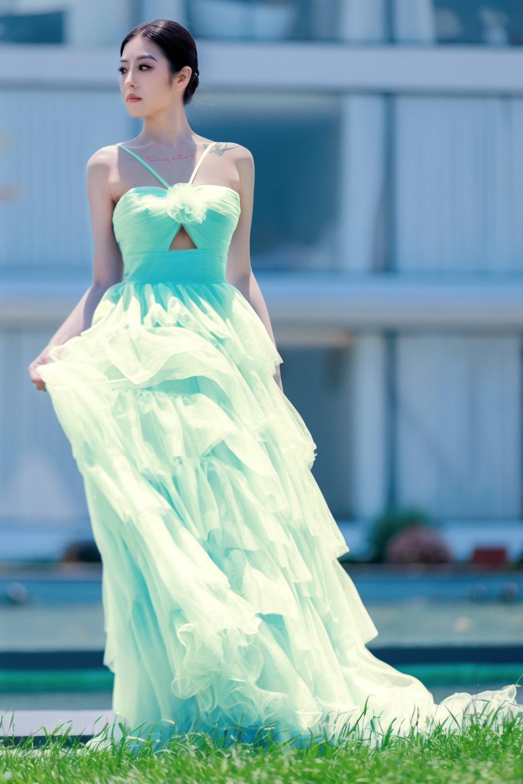 Princess Sweep-Brush Train Tulle Prom Dress CS0493 - COCOMELODY