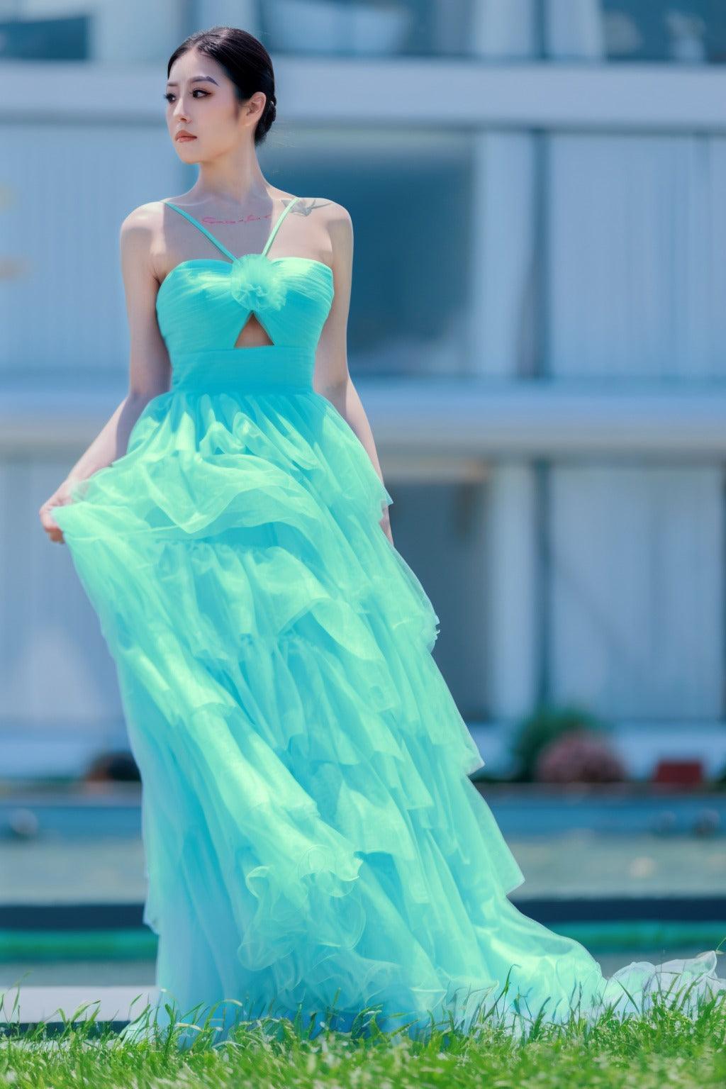 Princess Sweep-Brush Train Tulle Prom Dress CS0493 - COCOMELODY