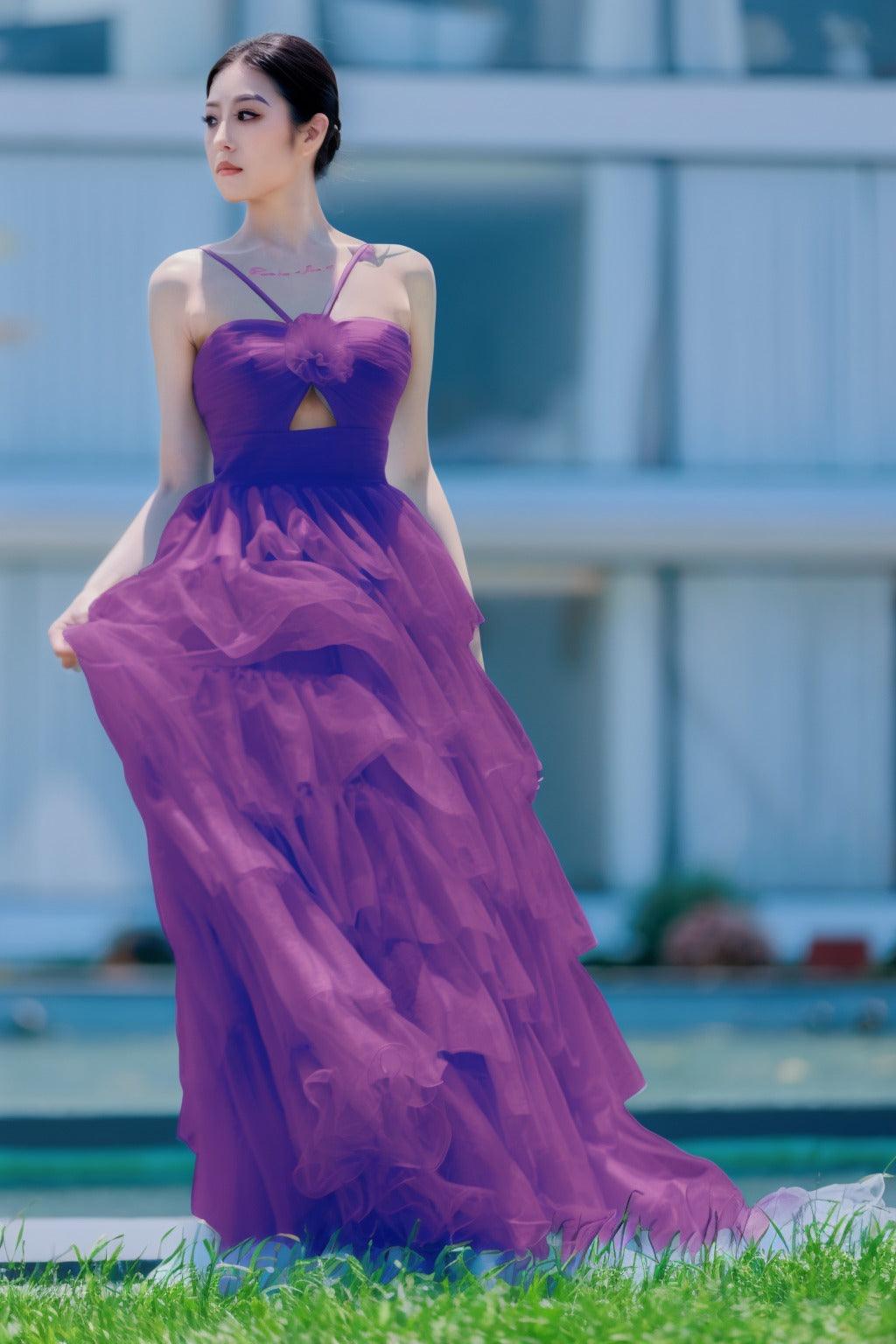 Princess Sweep-Brush Train Tulle Prom Dress CS0493 - COCOMELODY
