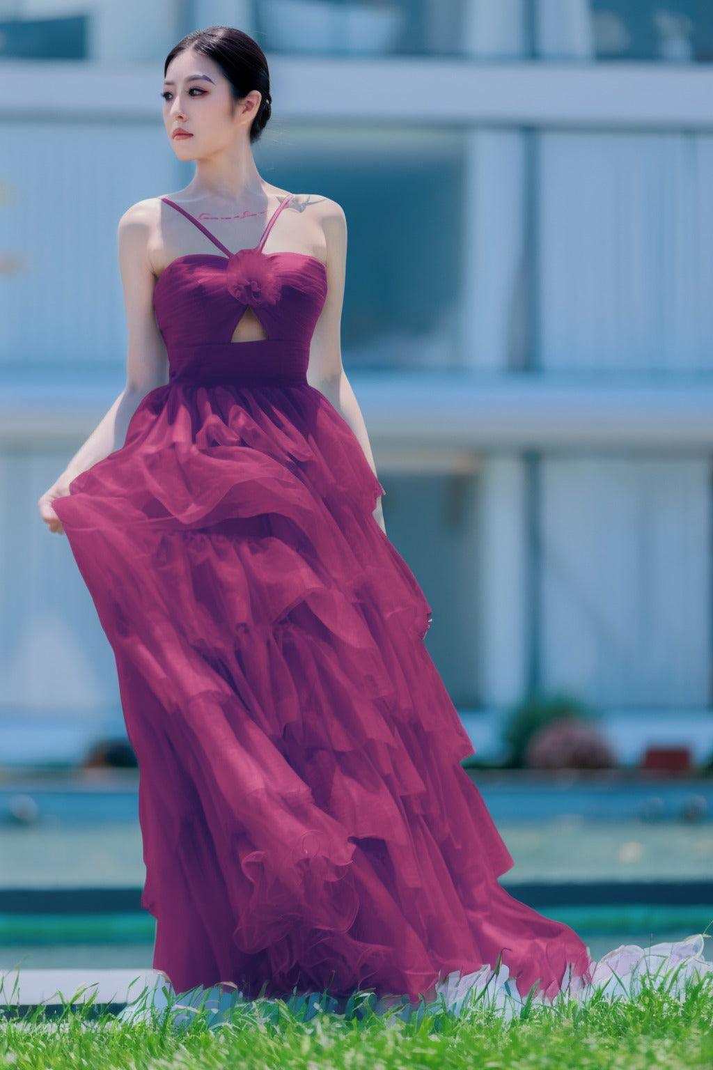 Princess Sweep-Brush Train Tulle Prom Dress CS0493 - COCOMELODY