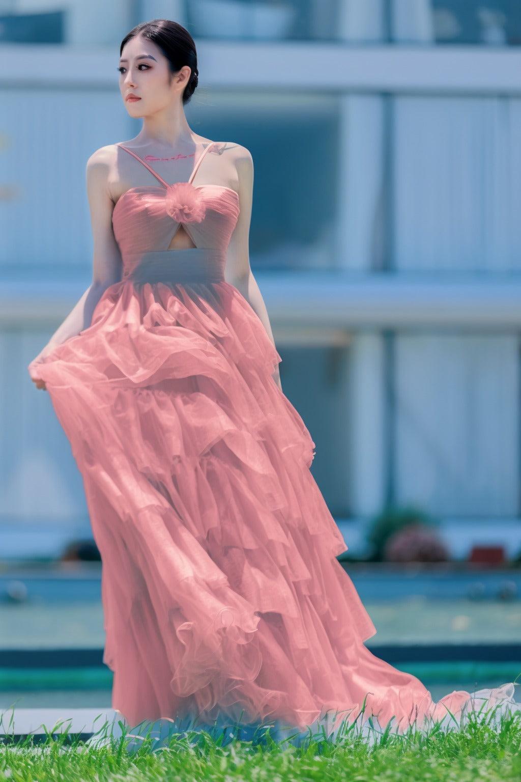 Princess Sweep-Brush Train Tulle Prom Dress CS0493 - COCOMELODY
