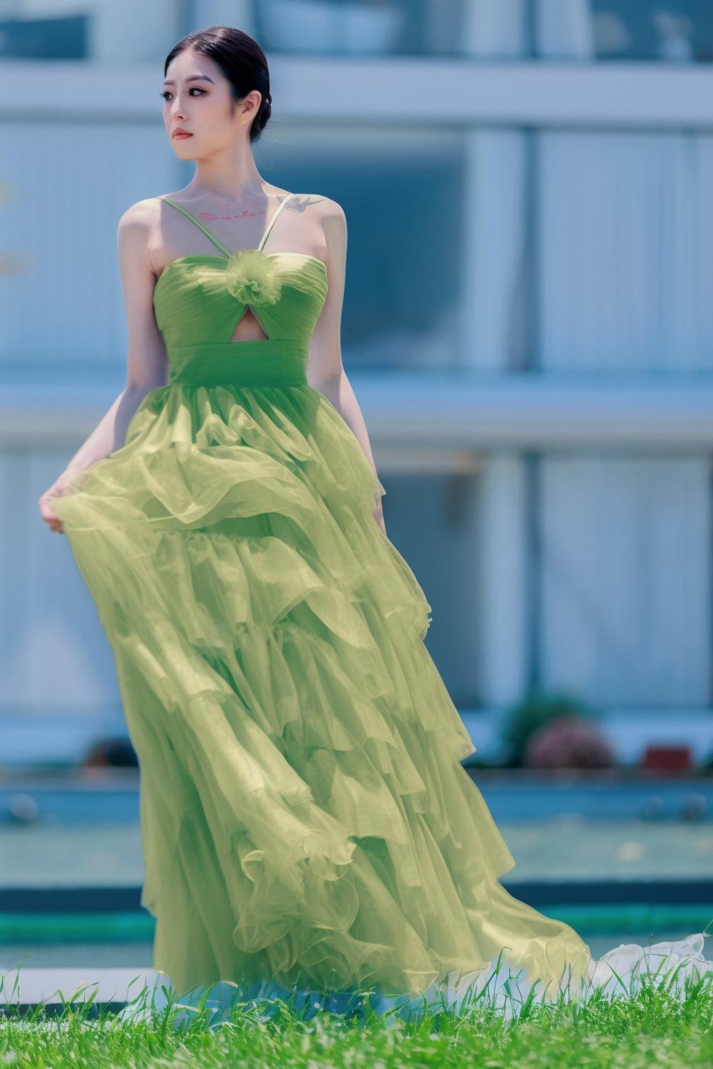 Princess Sweep-Brush Train Tulle Prom Dress CS0493 - COCOMELODY