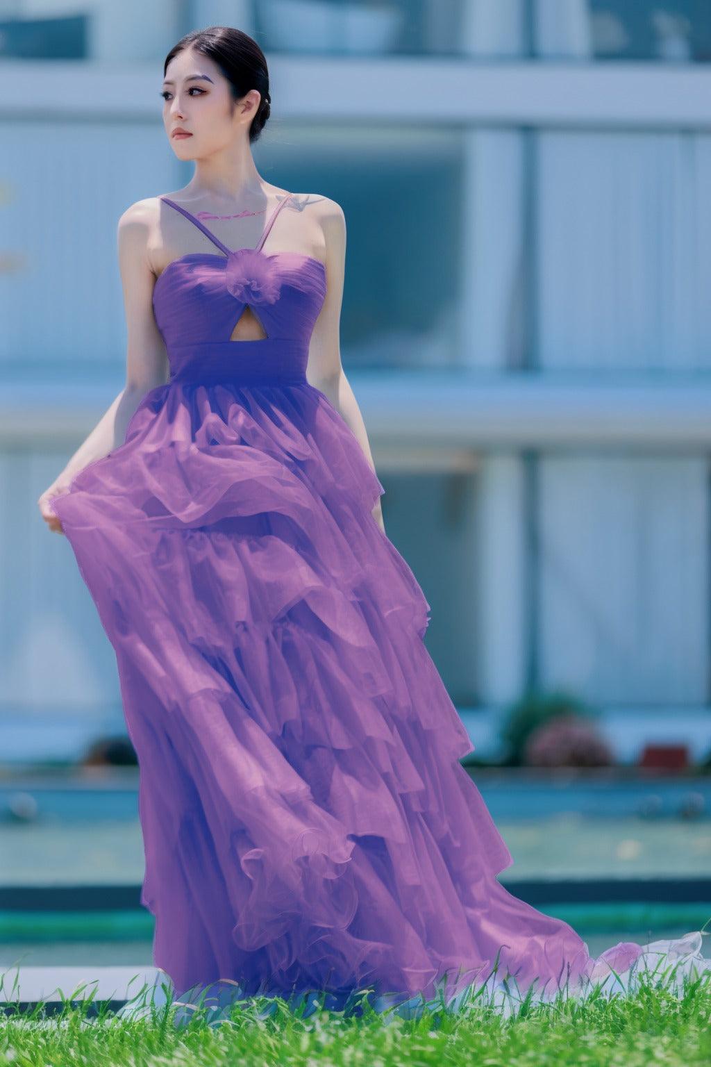 Princess Sweep-Brush Train Tulle Prom Dress CS0493 - COCOMELODY