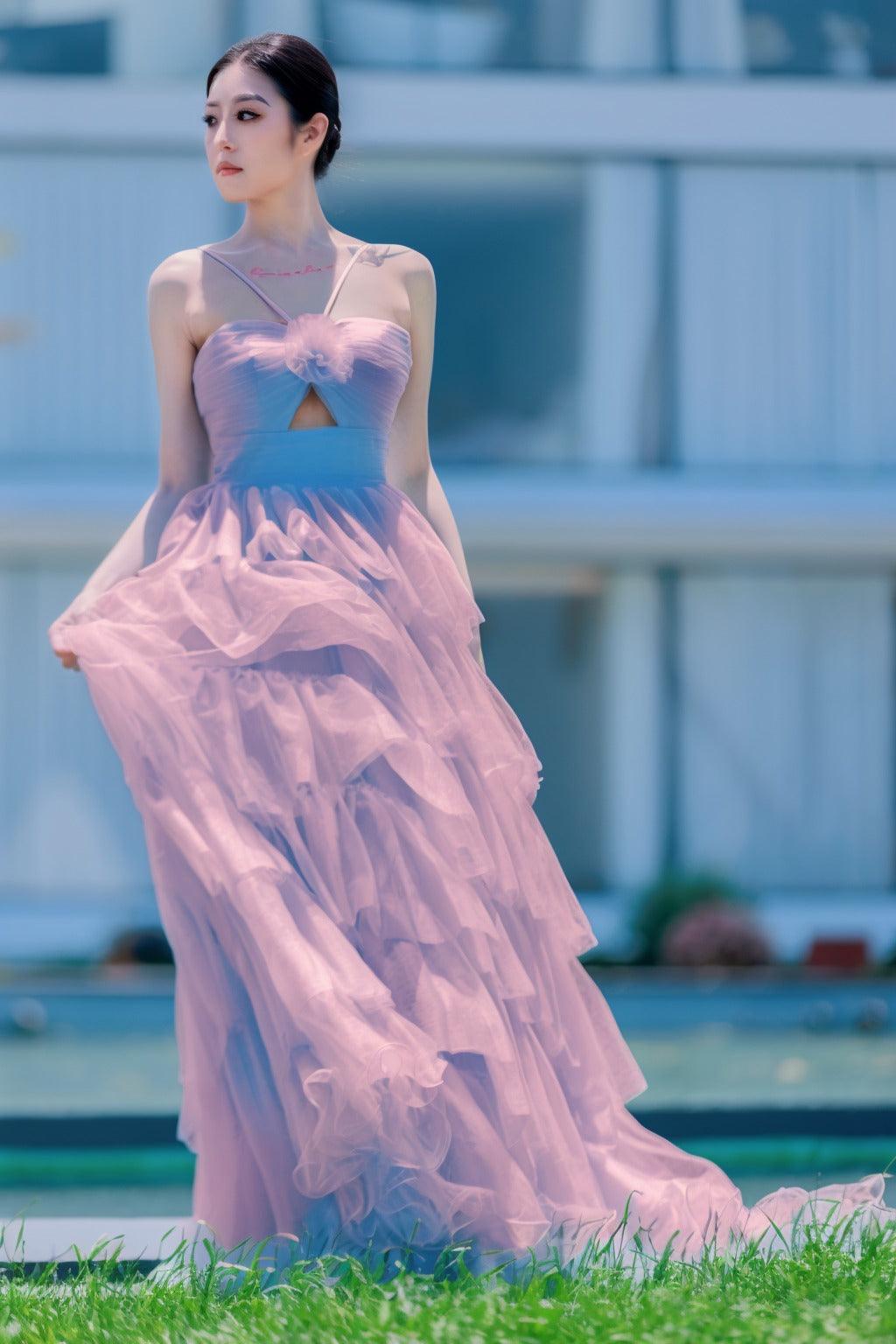 Princess Sweep-Brush Train Tulle Prom Dress CS0493 - COCOMELODY