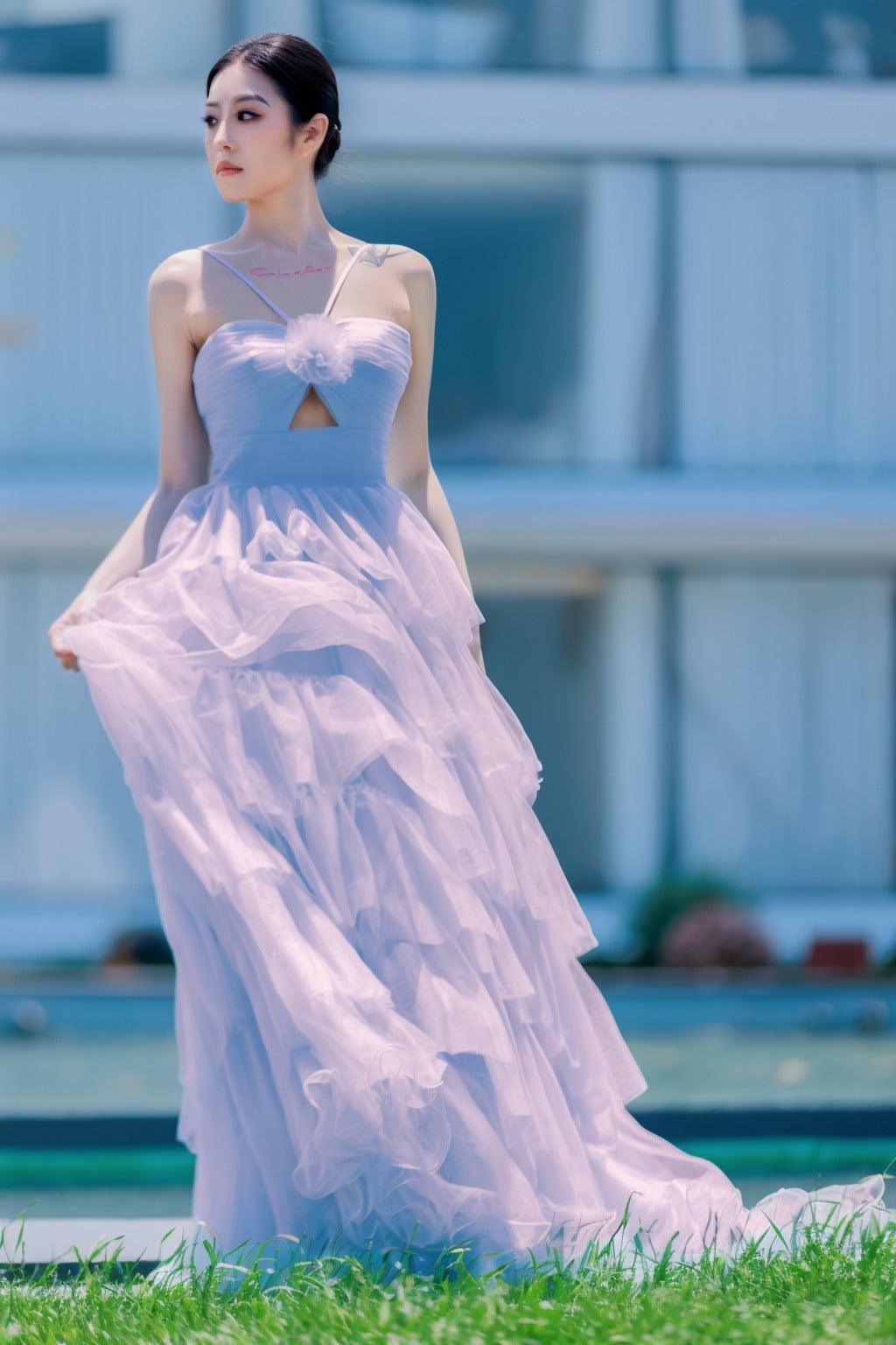 Princess Sweep-Brush Train Tulle Prom Dress CS0493 - COCOMELODY
