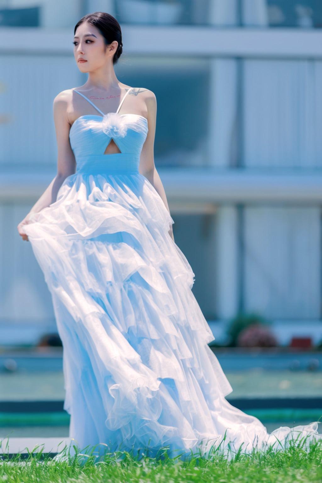 Princess Sweep-Brush Train Tulle Prom Dress CS0493 - COCOMELODY