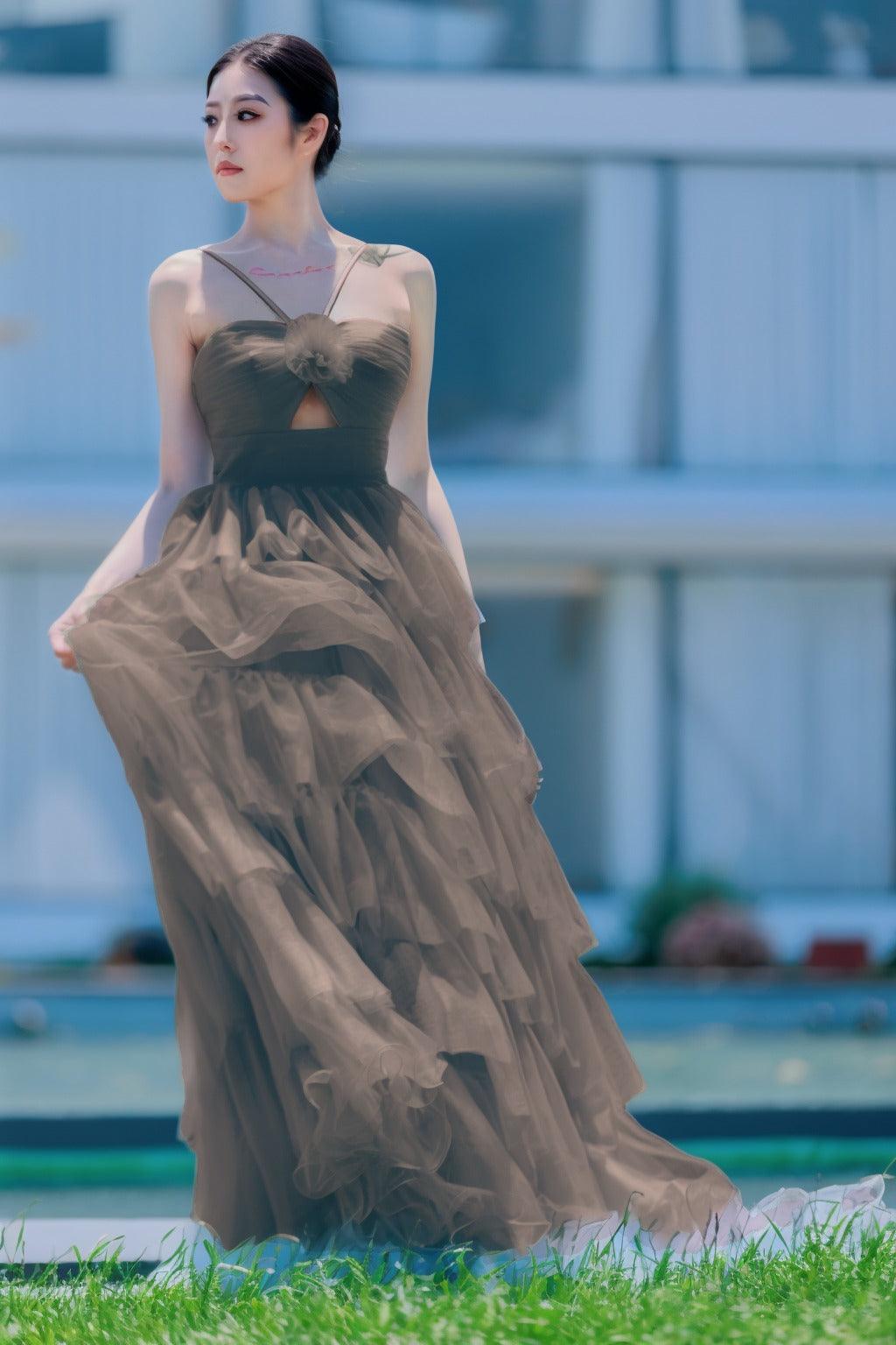 Princess Sweep-Brush Train Tulle Prom Dress CS0493 - COCOMELODY