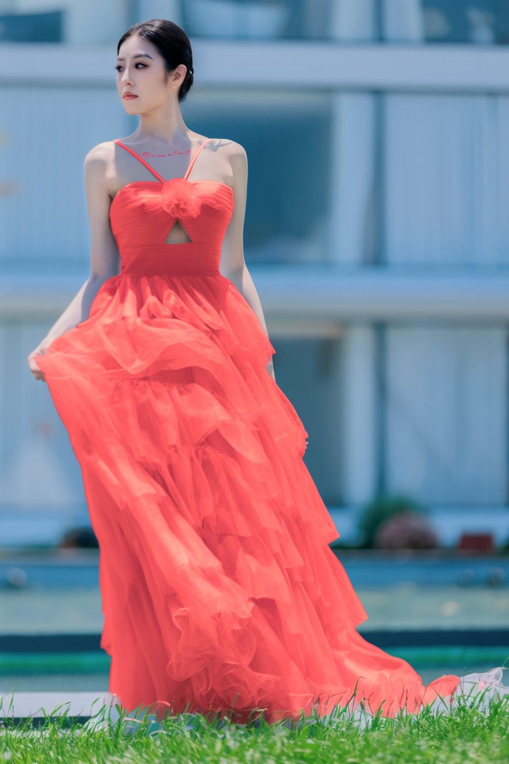 Princess Sweep-Brush Train Tulle Prom Dress CS0493 - COCOMELODY