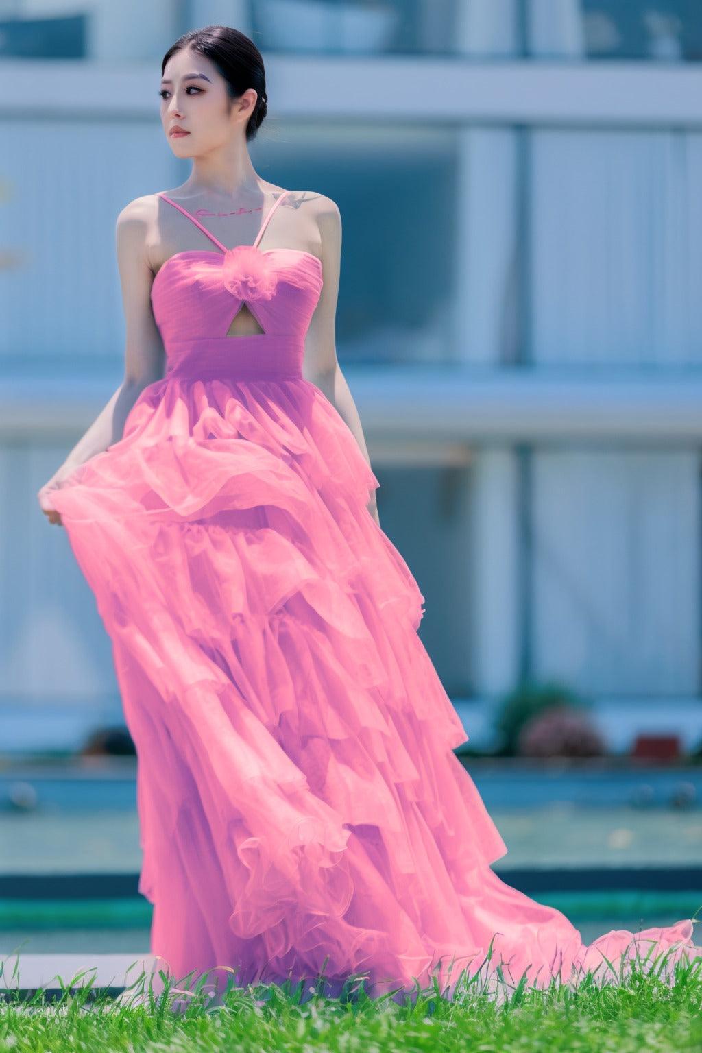 Princess Sweep-Brush Train Tulle Prom Dress CS0493 - COCOMELODY
