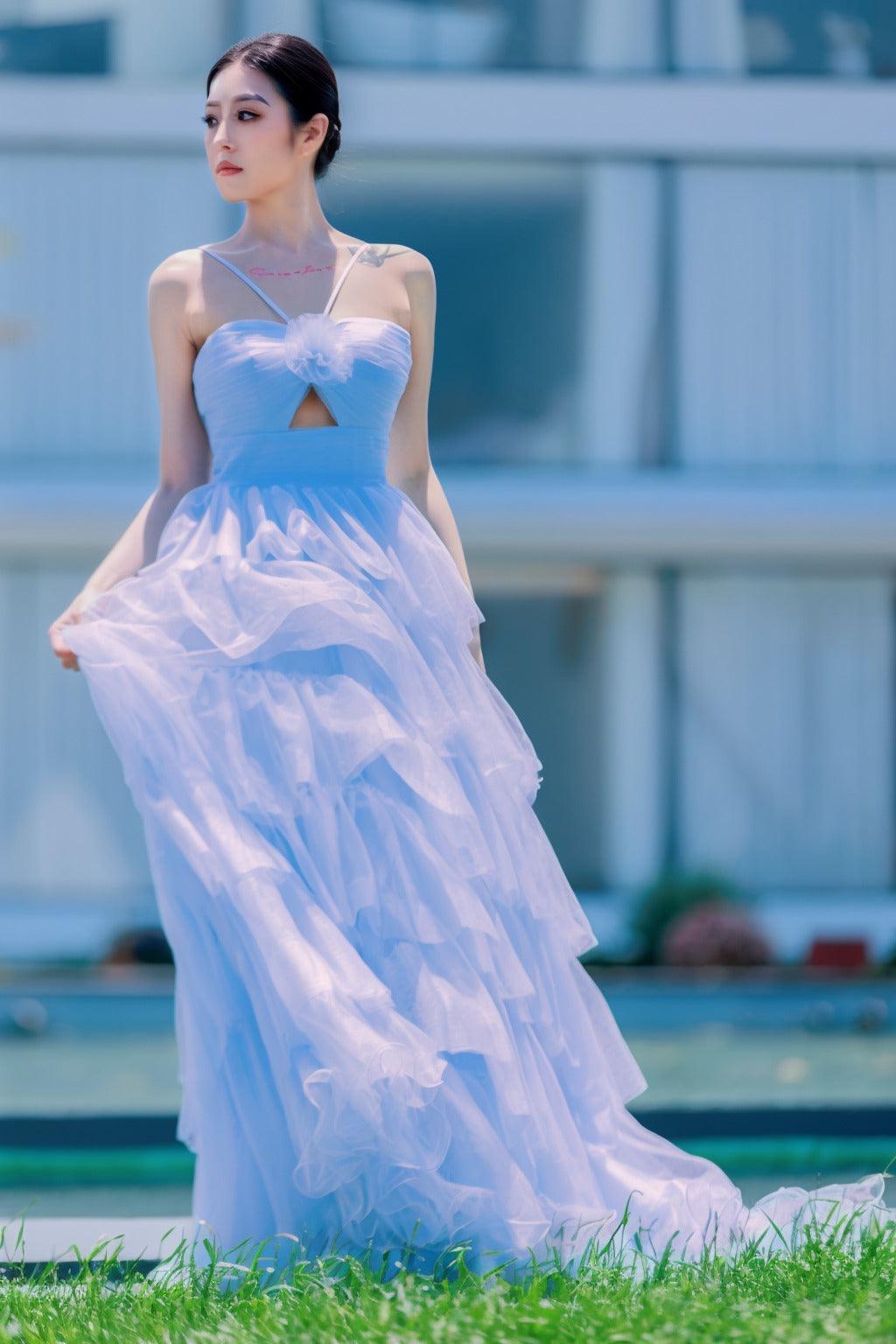 Princess Sweep-Brush Train Tulle Prom Dress CS0493 - COCOMELODY