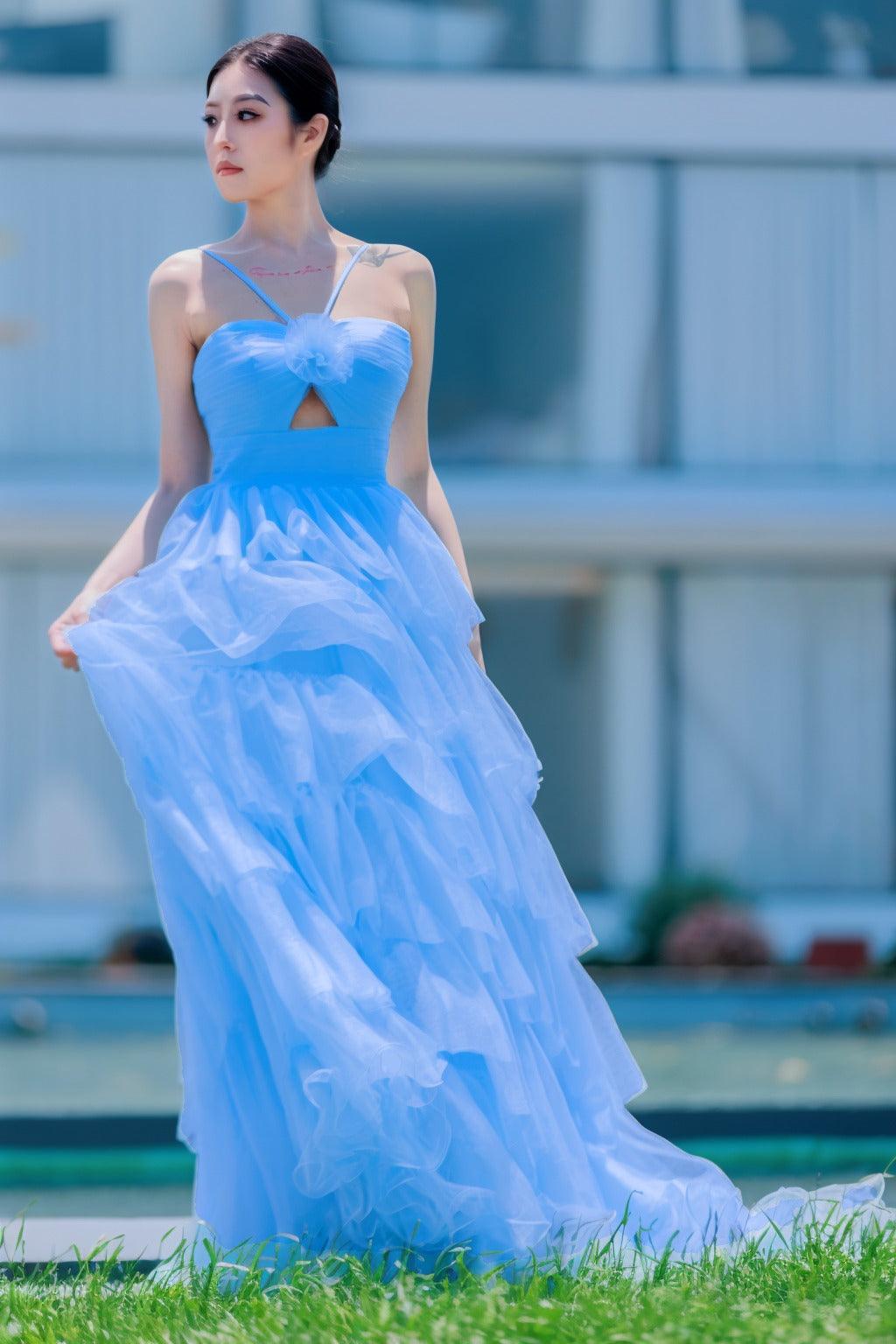 Princess Sweep-Brush Train Tulle Prom Dress CS0493 - COCOMELODY
