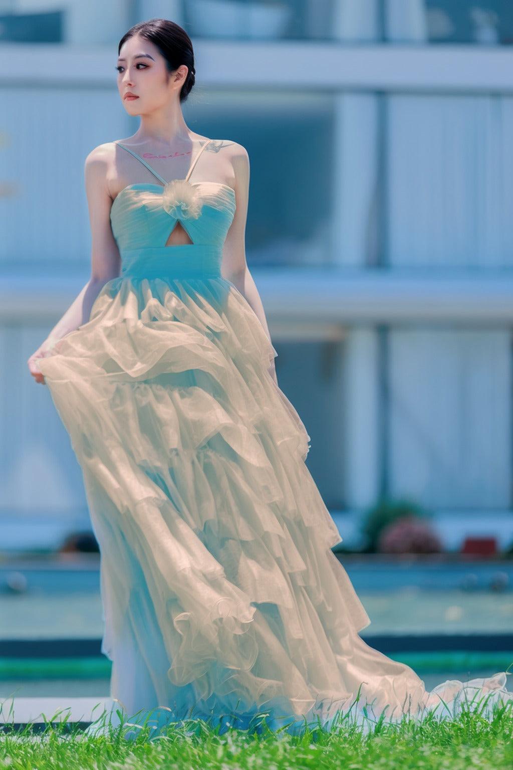 Princess Sweep-Brush Train Tulle Prom Dress CS0493 - COCOMELODY