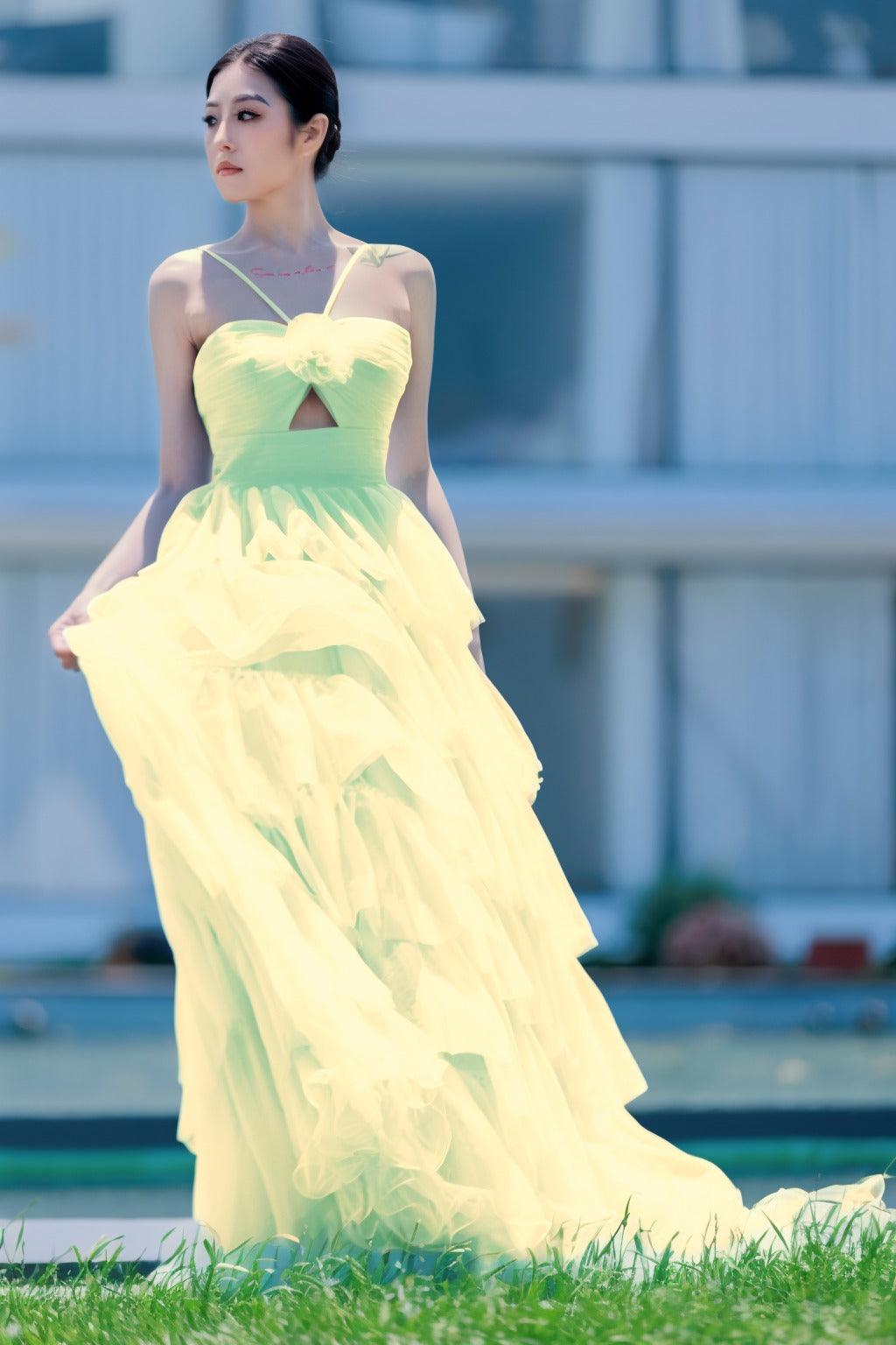 Princess Sweep-Brush Train Tulle Prom Dress CS0493 - COCOMELODY