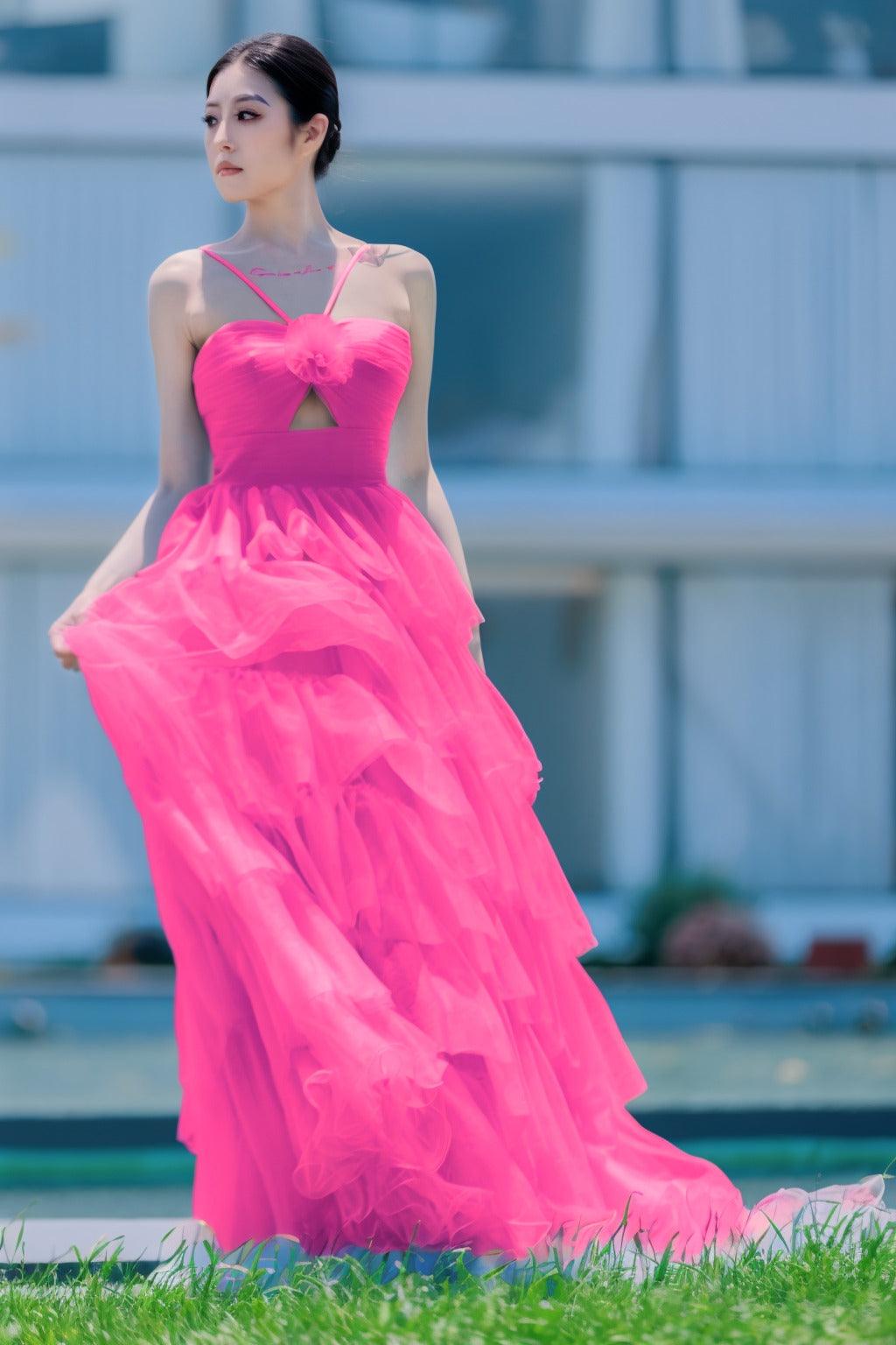 Princess Sweep-Brush Train Tulle Prom Dress CS0493 - COCOMELODY