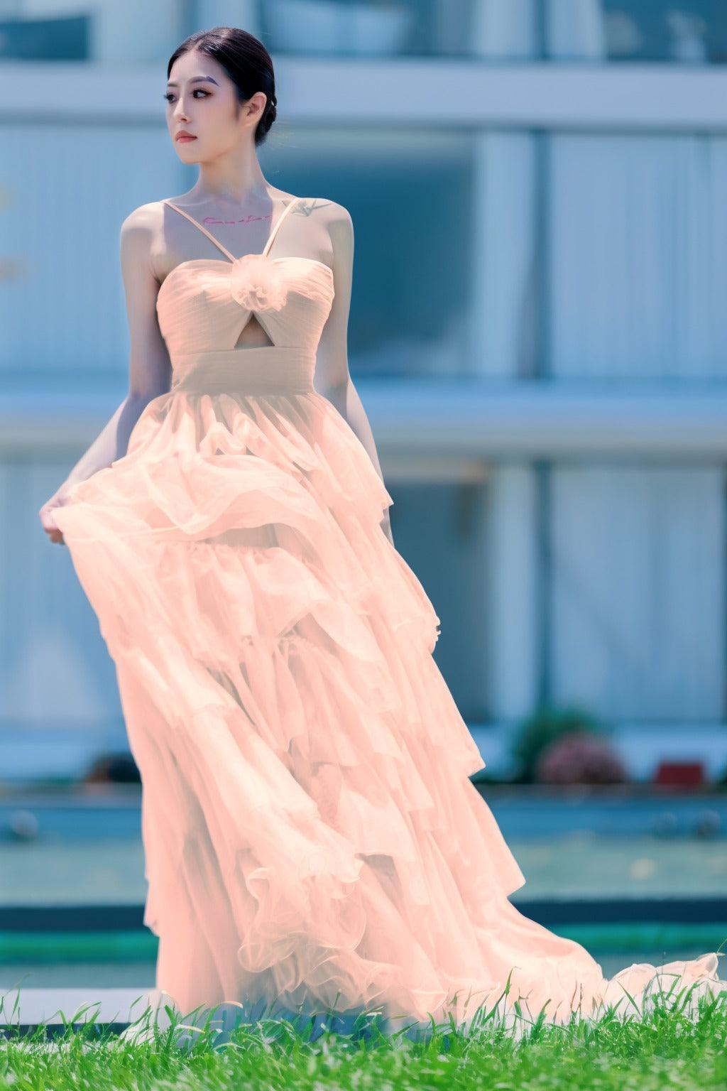 Princess Sweep-Brush Train Tulle Prom Dress CS0493 - COCOMELODY