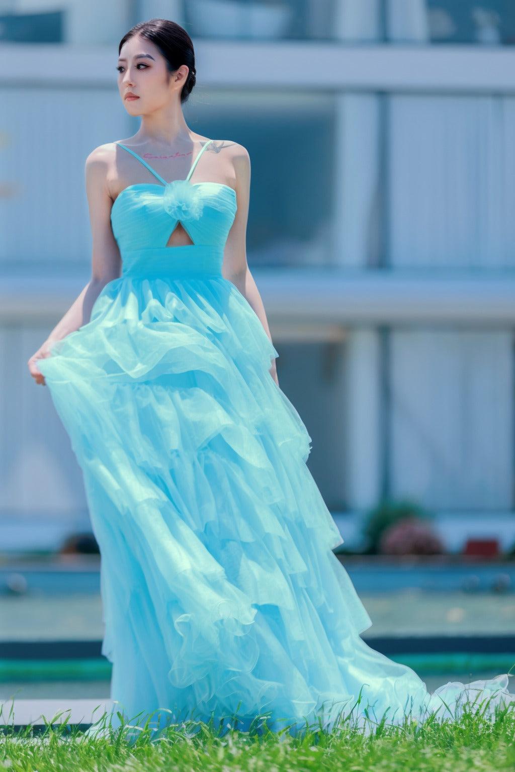 Princess Sweep-Brush Train Tulle Prom Dress CS0493 - COCOMELODY