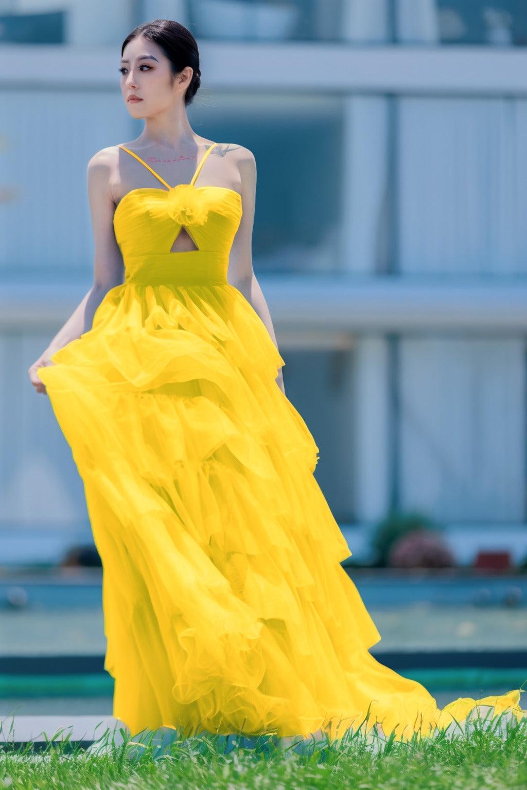 Princess Sweep-Brush Train Tulle Prom Dress CS0493 - COCOMELODY