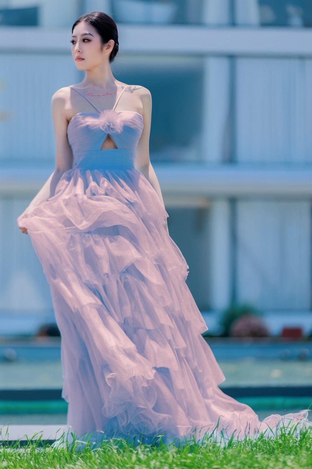 Princess Sweep-Brush Train Tulle Prom Dress CS0493 - COCOMELODY