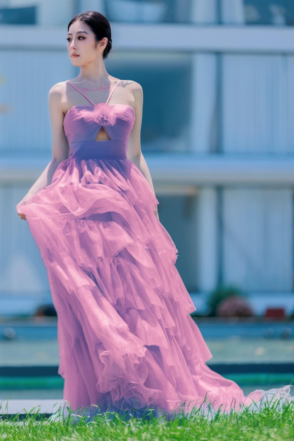 Princess Sweep-Brush Train Tulle Prom Dress CS0493 - COCOMELODY