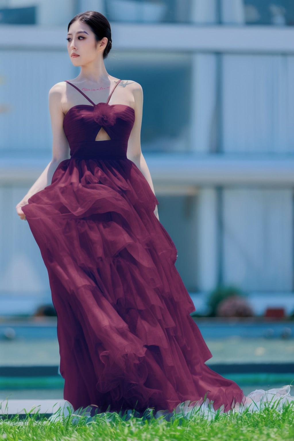 Princess Sweep-Brush Train Tulle Prom Dress CS0493 - COCOMELODY