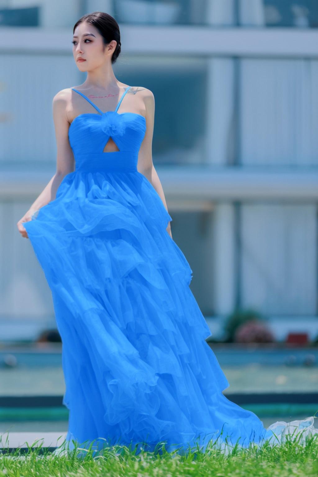 Princess Sweep-Brush Train Tulle Prom Dress CS0493 - COCOMELODY