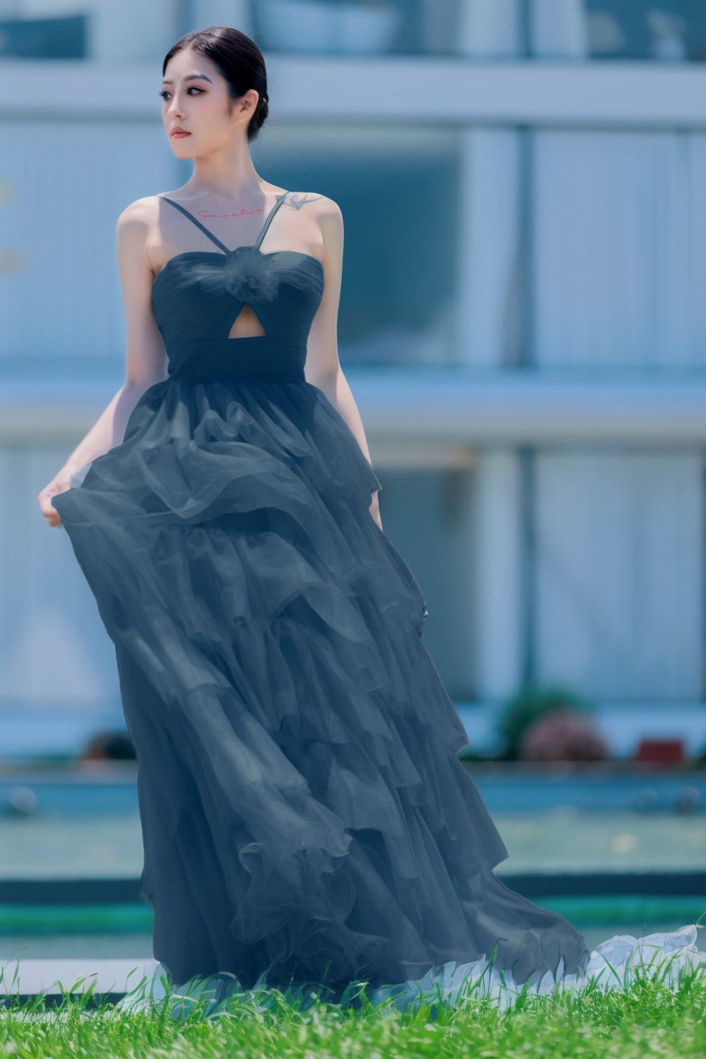 Princess Sweep-Brush Train Tulle Prom Dress CS0493 - COCOMELODY