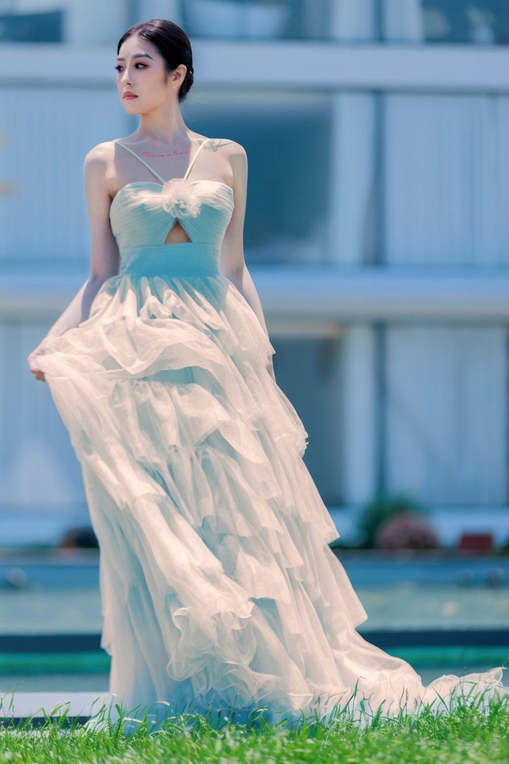 Princess Sweep-Brush Train Tulle Prom Dress CS0493 - COCOMELODY