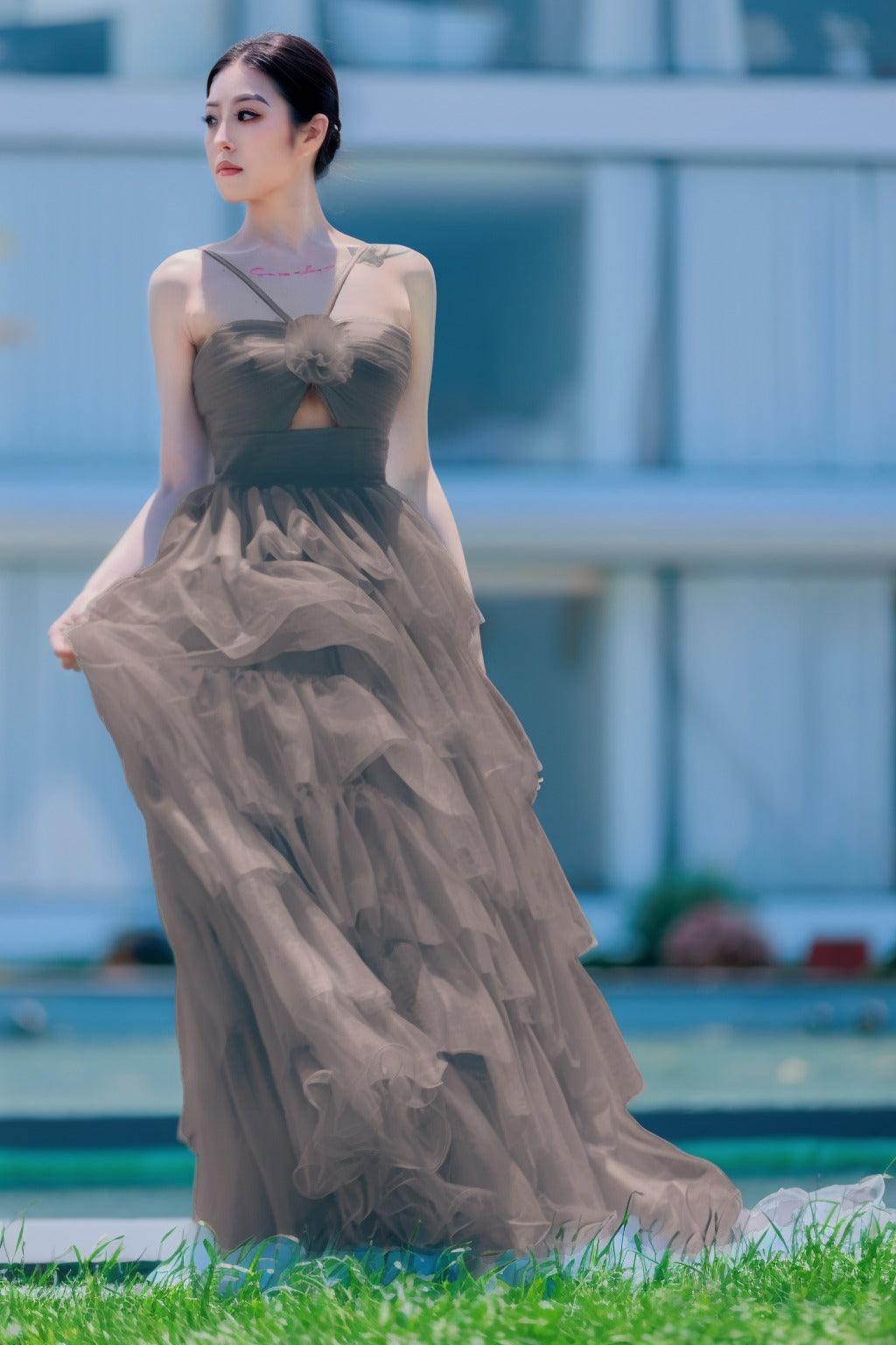 Princess Sweep-Brush Train Tulle Prom Dress CS0493 - COCOMELODY