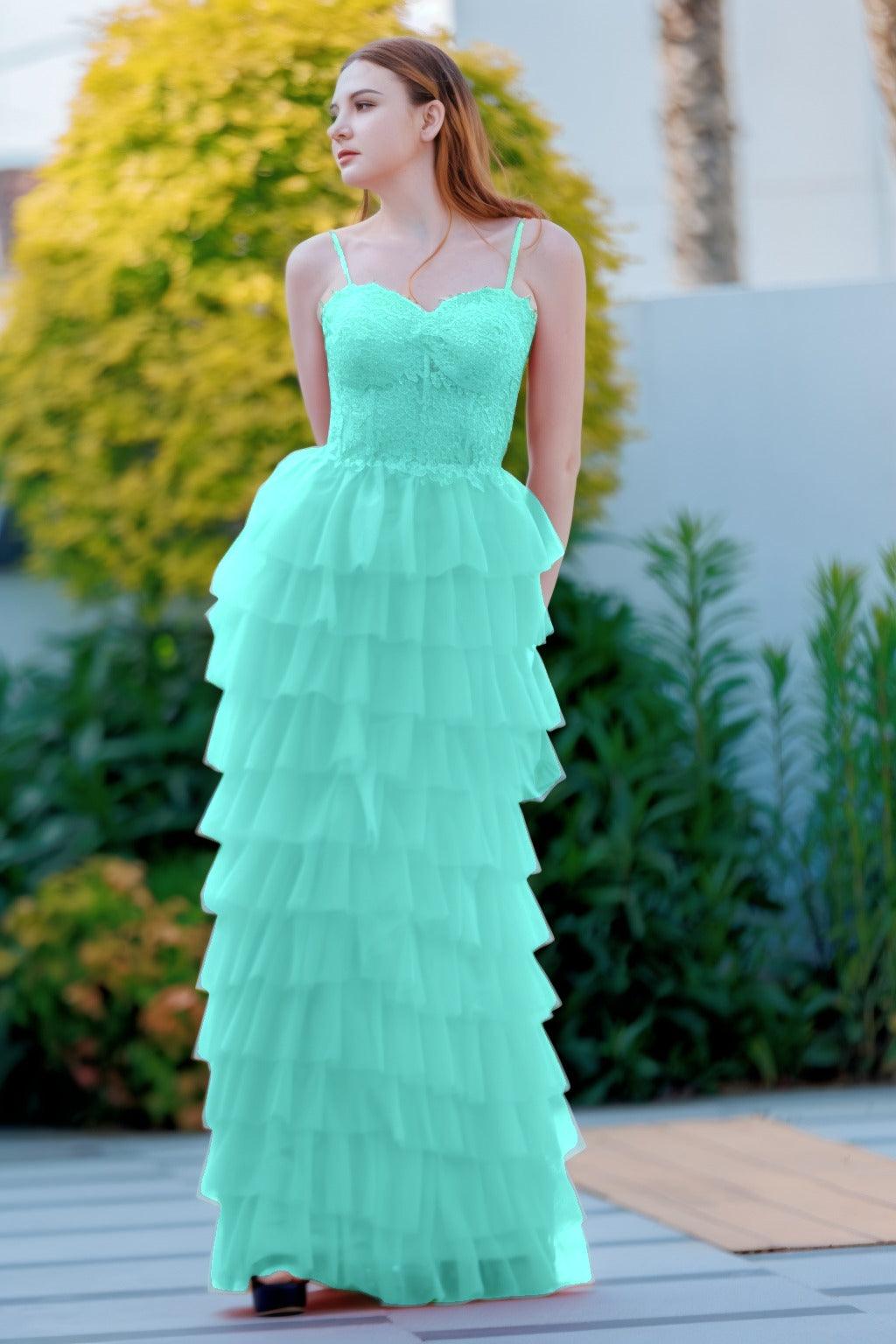 Sheath-Column Floor Length Tulle Prom Dress CS0496 - COCOMELODY