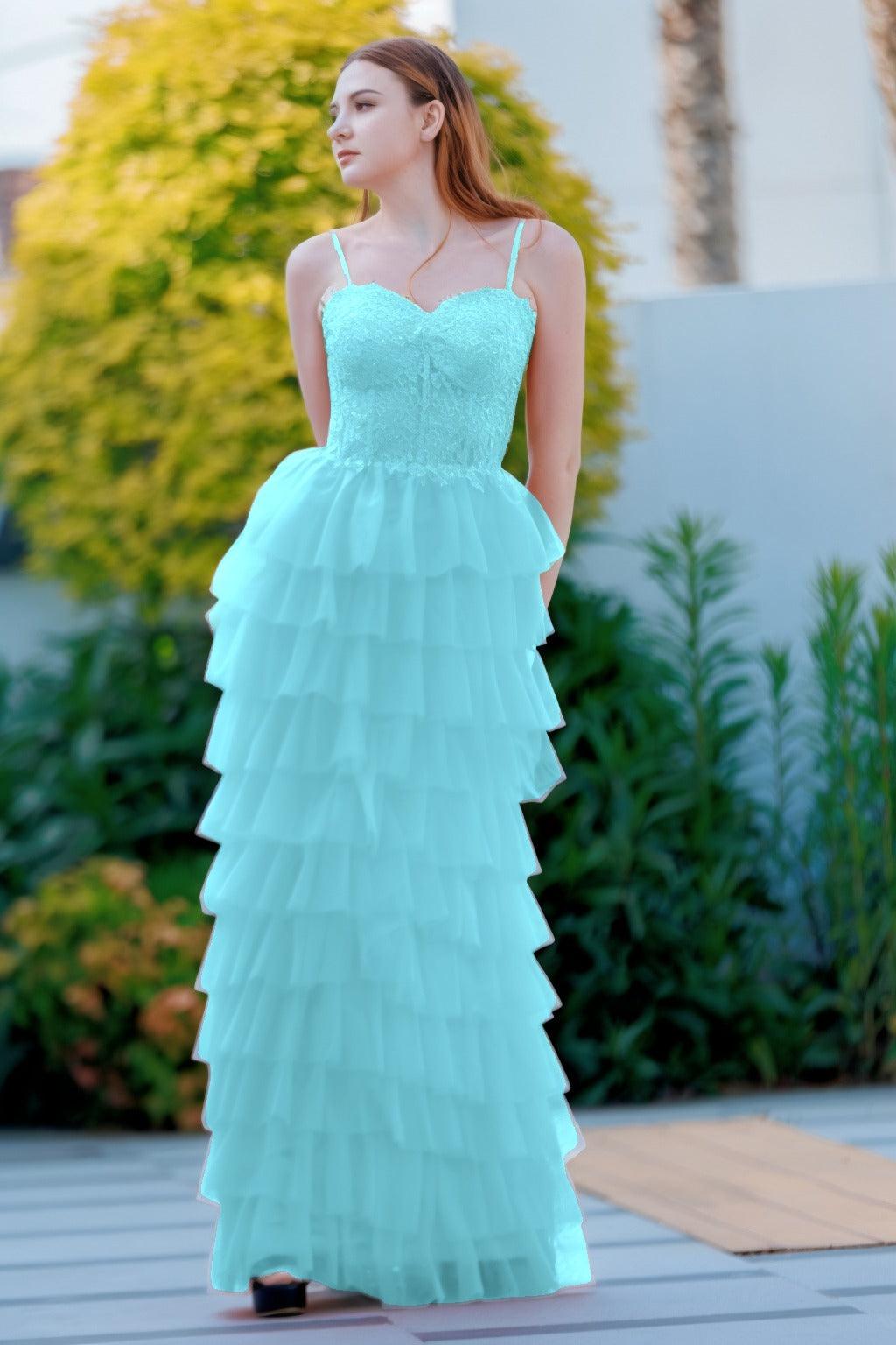 Sheath-Column Floor Length Tulle Prom Dress CS0496 - COCOMELODY