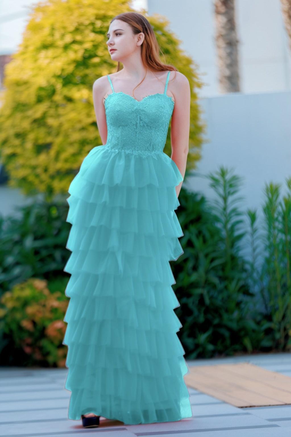 Sheath-Column Floor Length Tulle Prom Dress CS0496 - COCOMELODY