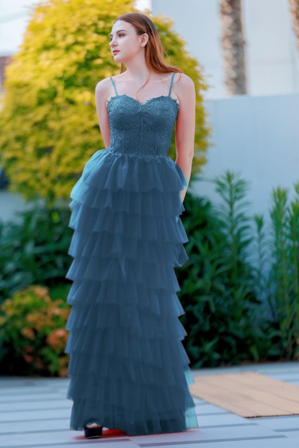 Sheath-Column Floor Length Tulle Prom Dress CS0496 - COCOMELODY