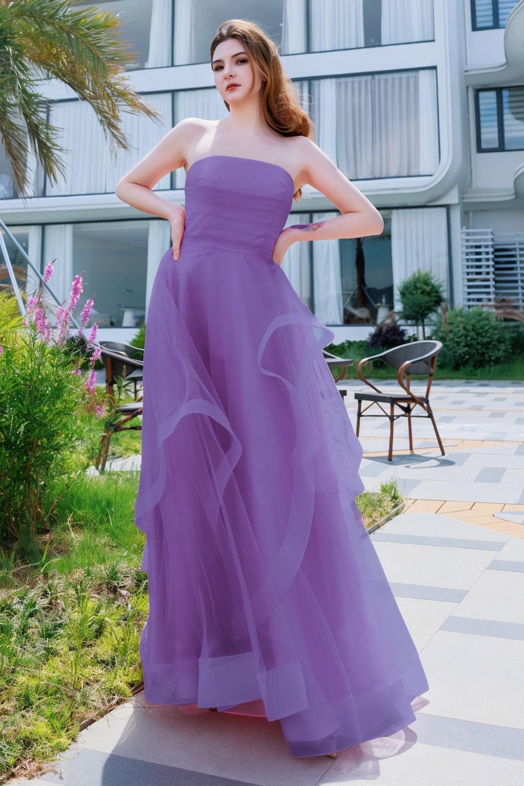 A-Line Floor Length Tulle Prom Dress CS0497 - COCOMELODY