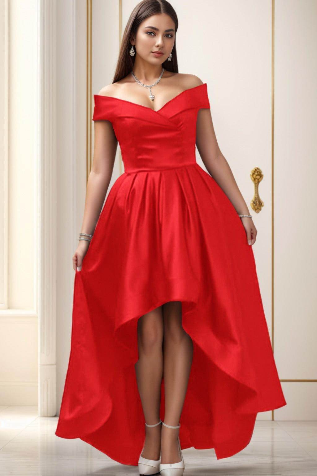 Asymmetrical High-Low Satin Homecoming Dresses CS0529 - COCOMELODY
