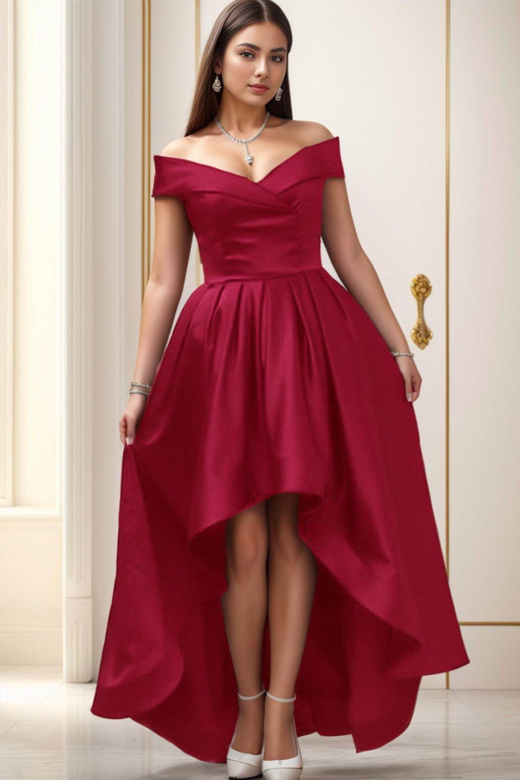 Asymmetrical High-Low Satin Homecoming Dresses CS0529 - COCOMELODY