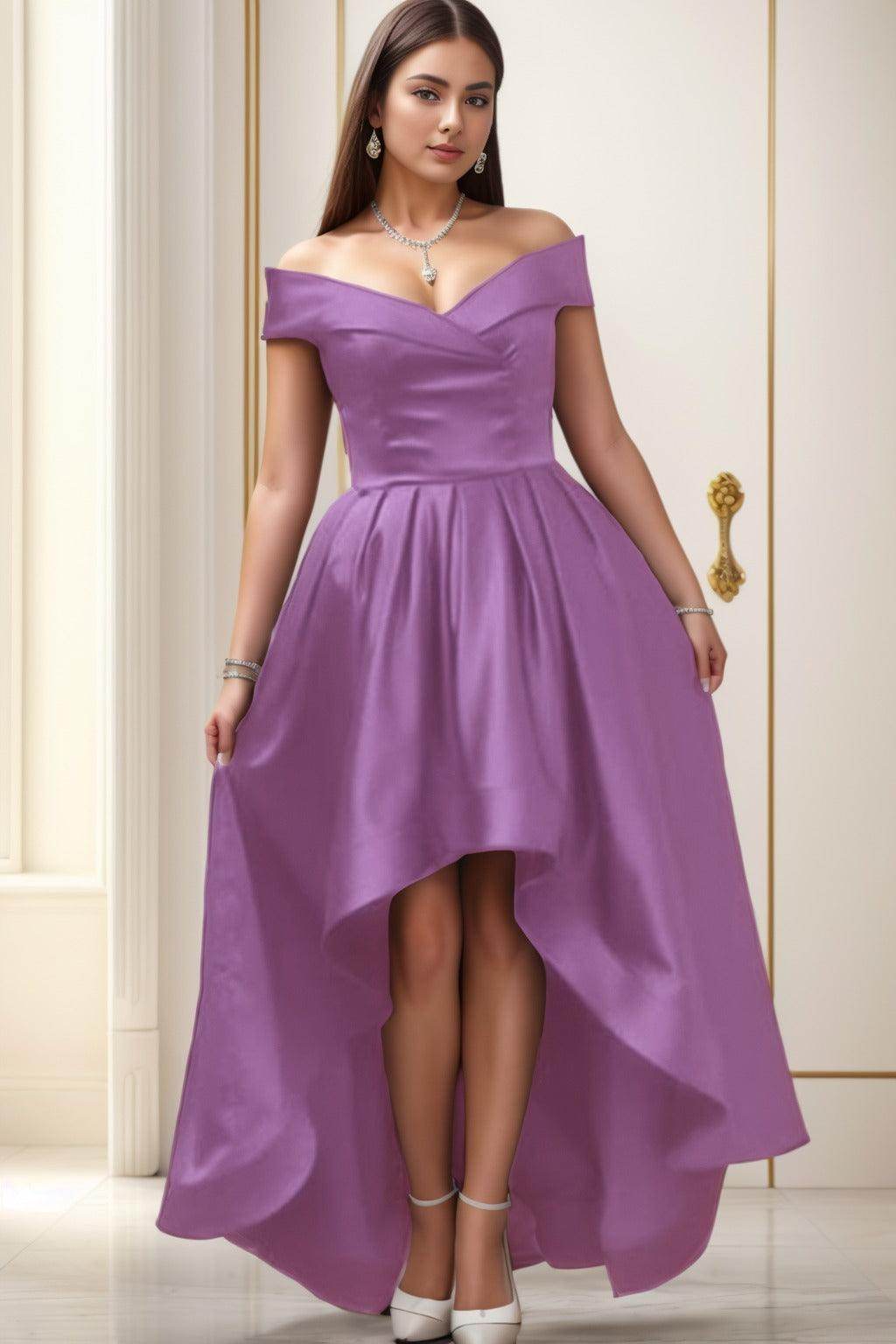 Asymmetrical High-Low Satin Homecoming Dresses CS0529 - COCOMELODY
