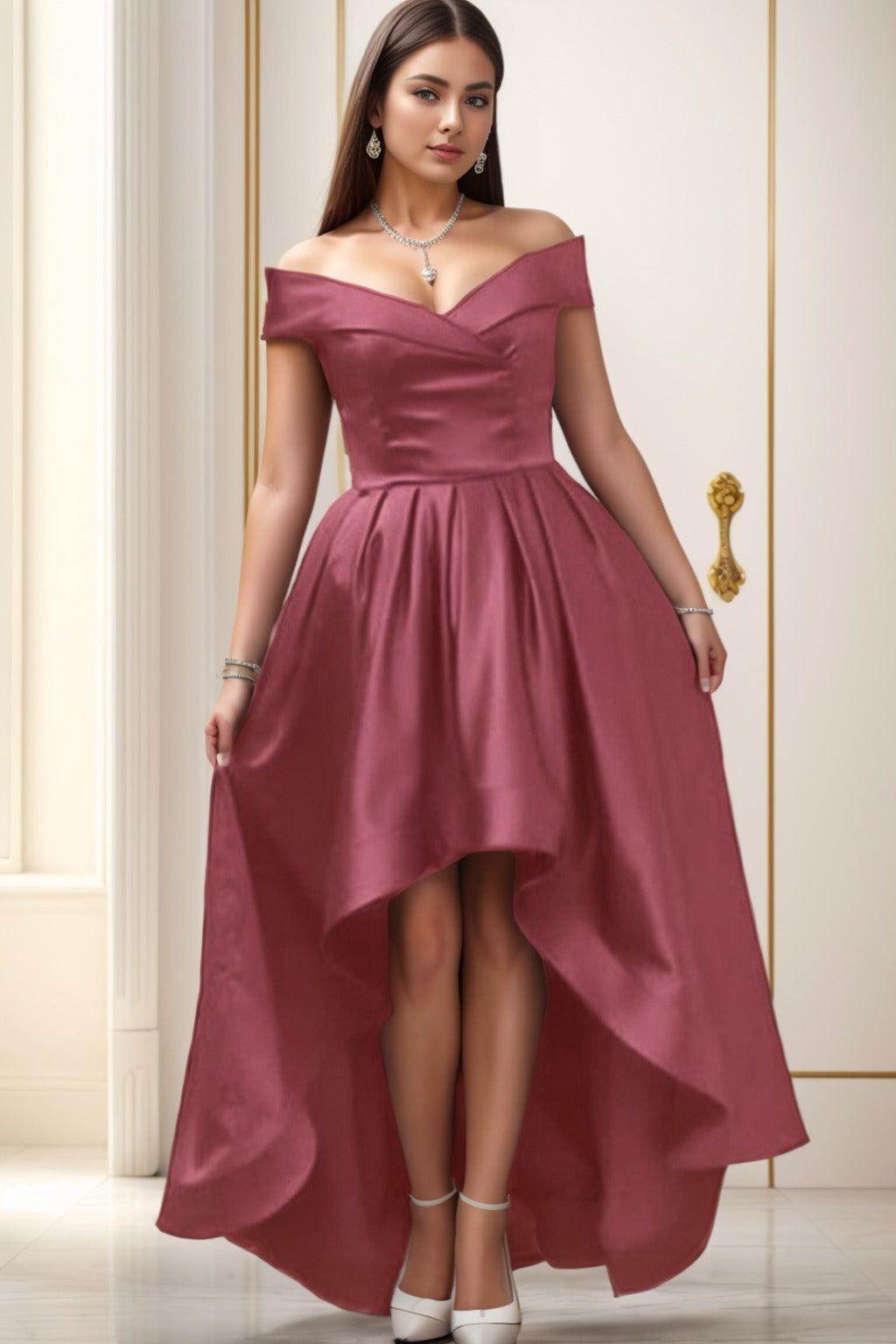 Asymmetrical High-Low Satin Homecoming Dresses CS0529 - COCOMELODY