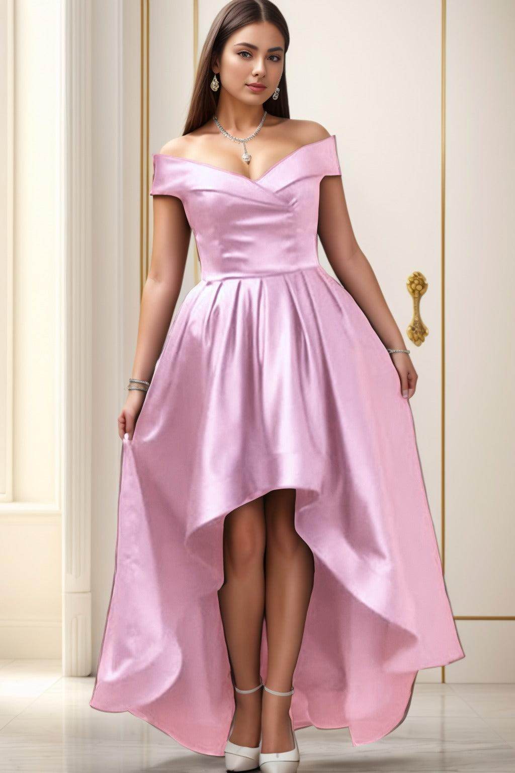Asymmetrical High-Low Satin Homecoming Dresses CS0529 - COCOMELODY