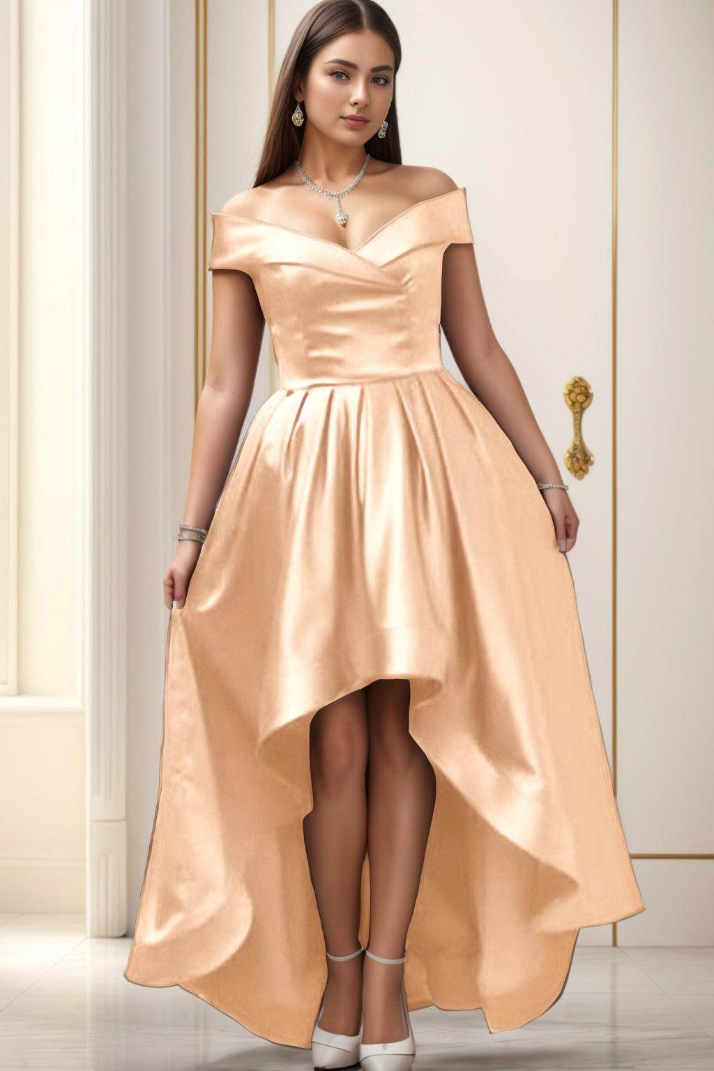 Asymmetrical High-Low Satin Homecoming Dresses CS0529 - COCOMELODY