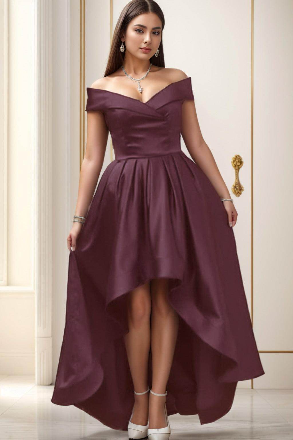 Asymmetrical High-Low Satin Homecoming Dresses CS0529 - COCOMELODY